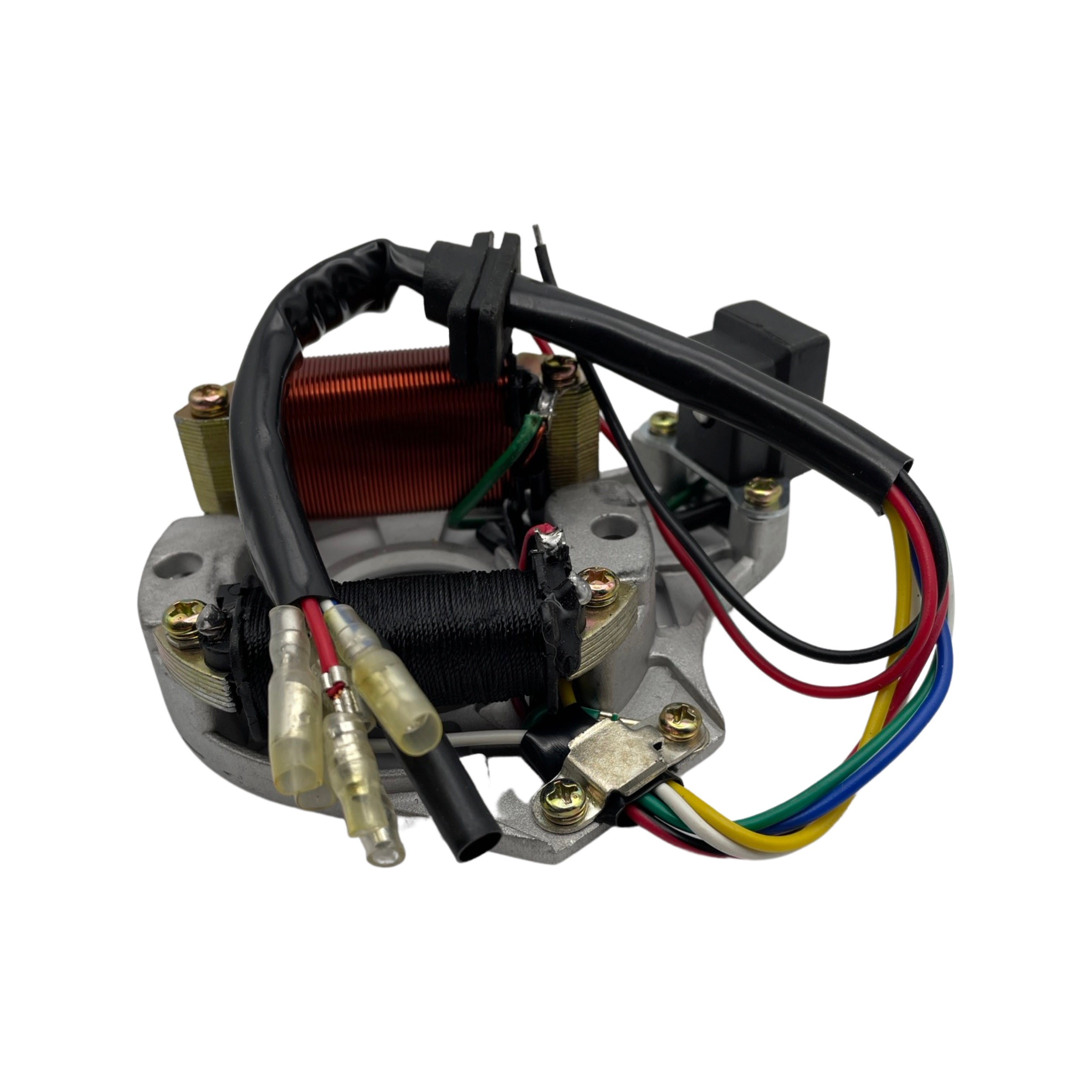 STATOR, 2-COIL WITH MOUNT PLATE (5+2 WIRE)