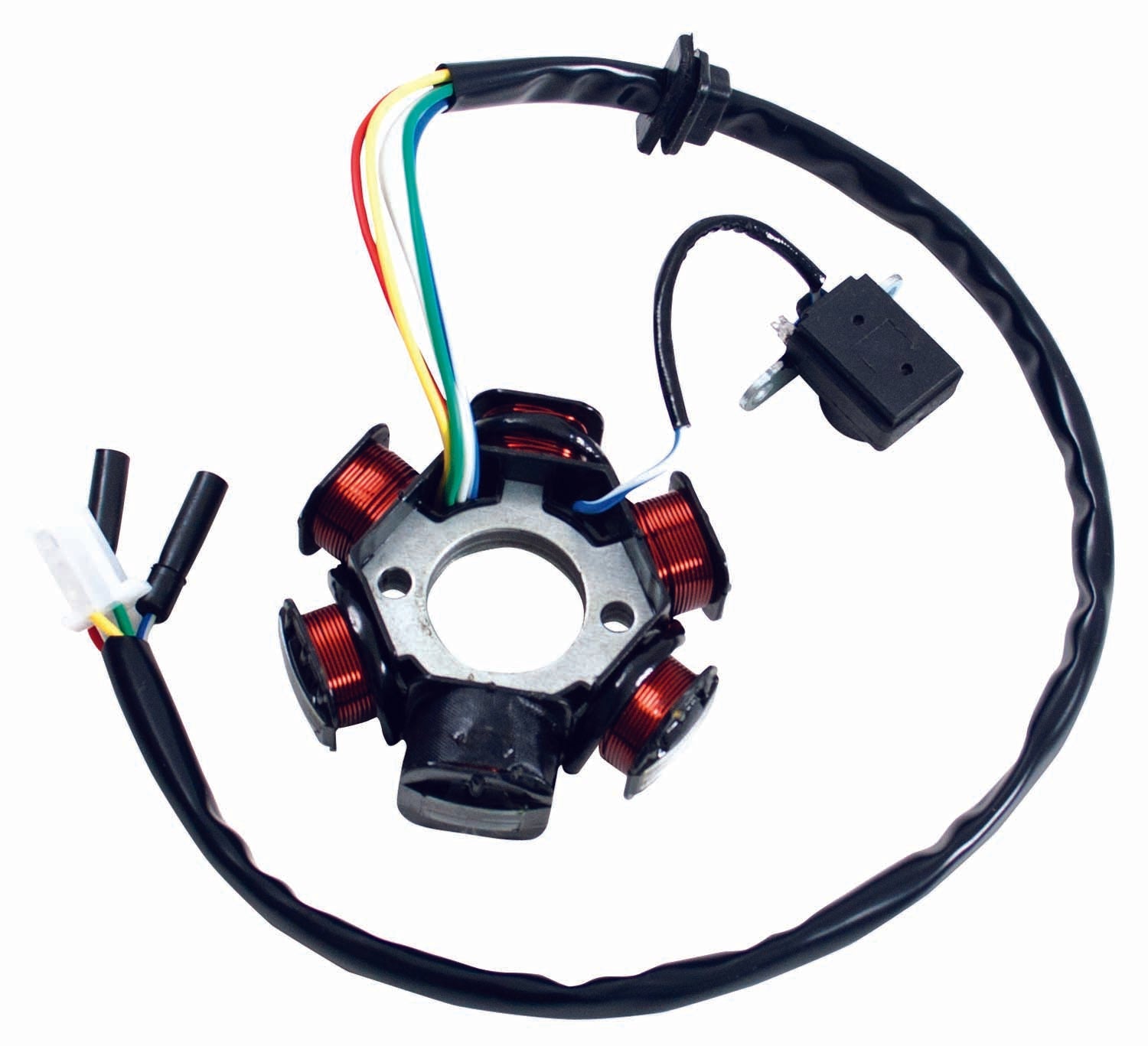 STATOR, 6-COIL (3+2 WIRE), 4-SLOT MALE CONNECTOR